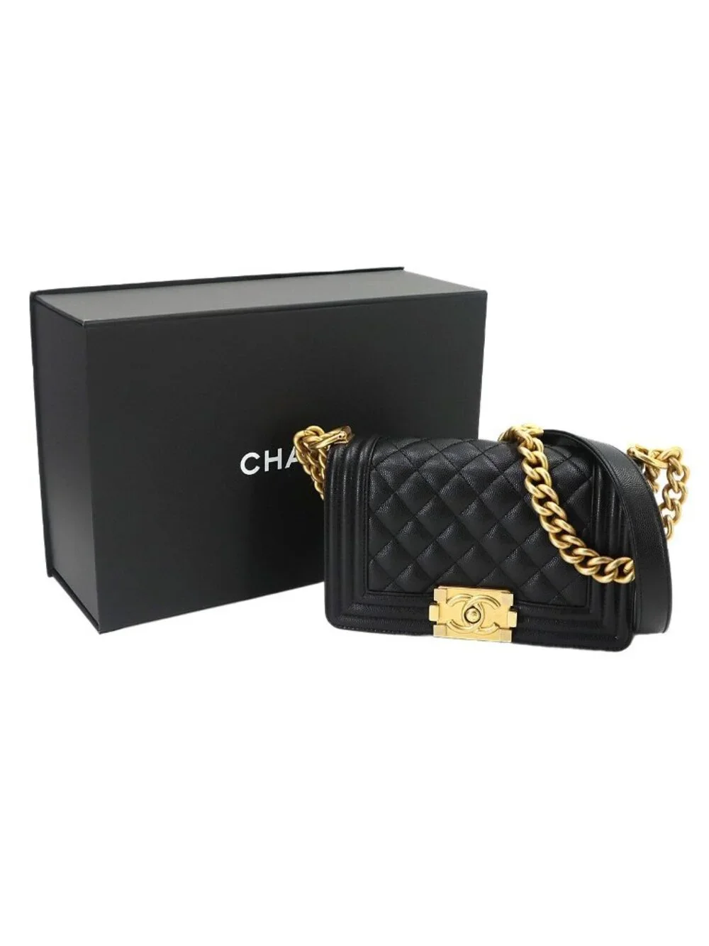 Chanel Boy Small Chain Shoulder Bag Caviar Leather Black